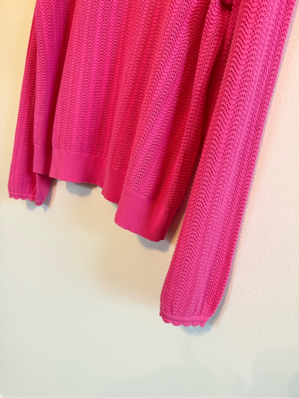 J. CREW • Hot Pink Pointelle Sweater XXL NWT Ruffle Mock Neck Sweater Preppy - Picture 6 of 8